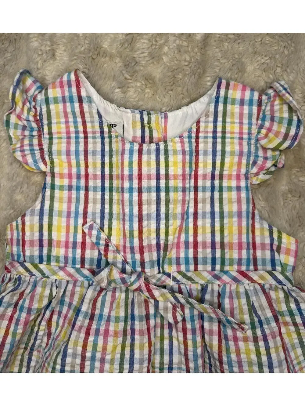OshKosh Girl's multicolored plaid seeksucker dress Size 18M rainbow cottagecore